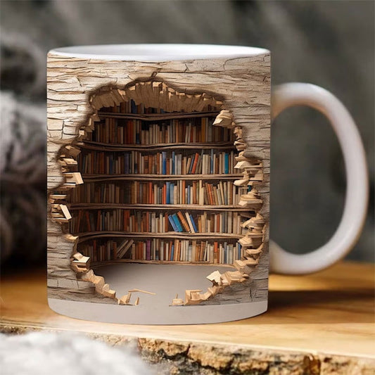 Hidden Library Bookshelf Illusion Mug