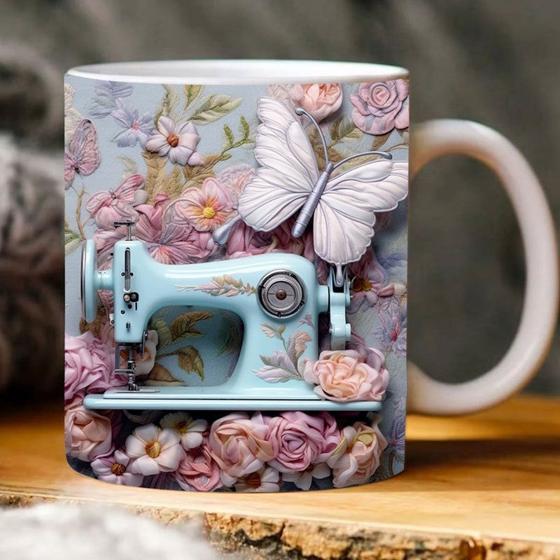 Vintage Sewing Machine Floral Mug