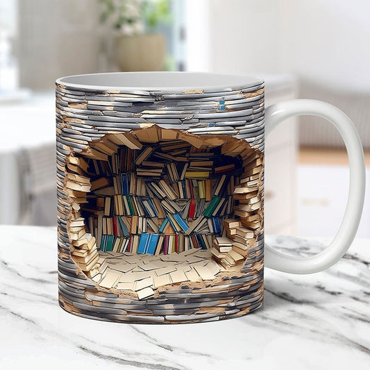 3D Hidden Library Illusion Mug